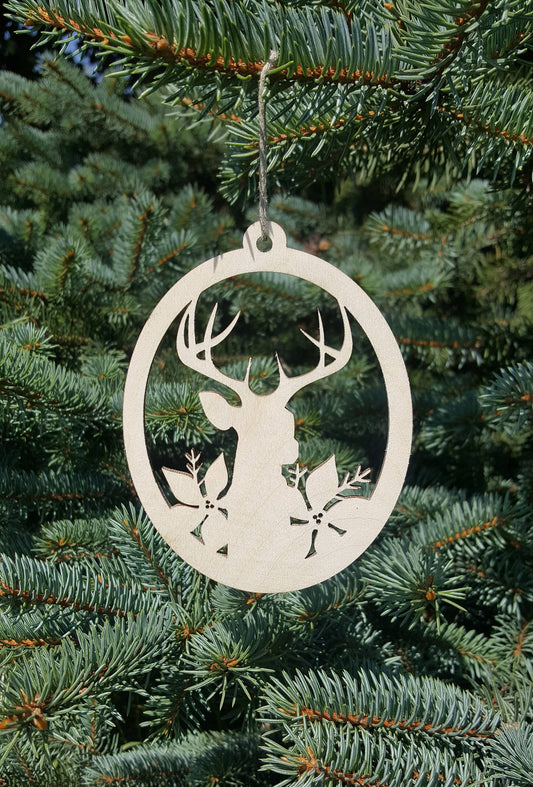 Laser Cut Wood Deer Ornament: Rustic Christmas Tree Decor