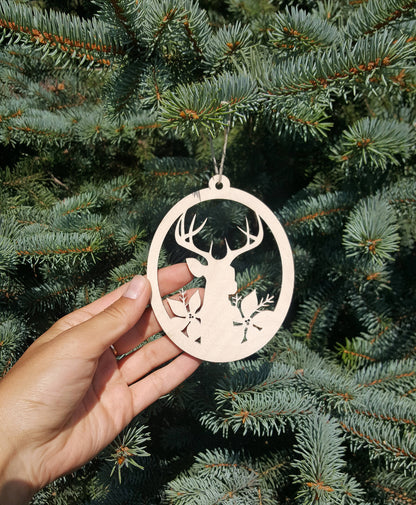 Laser Cut Wood Deer Ornament: Rustic Christmas Tree Decor