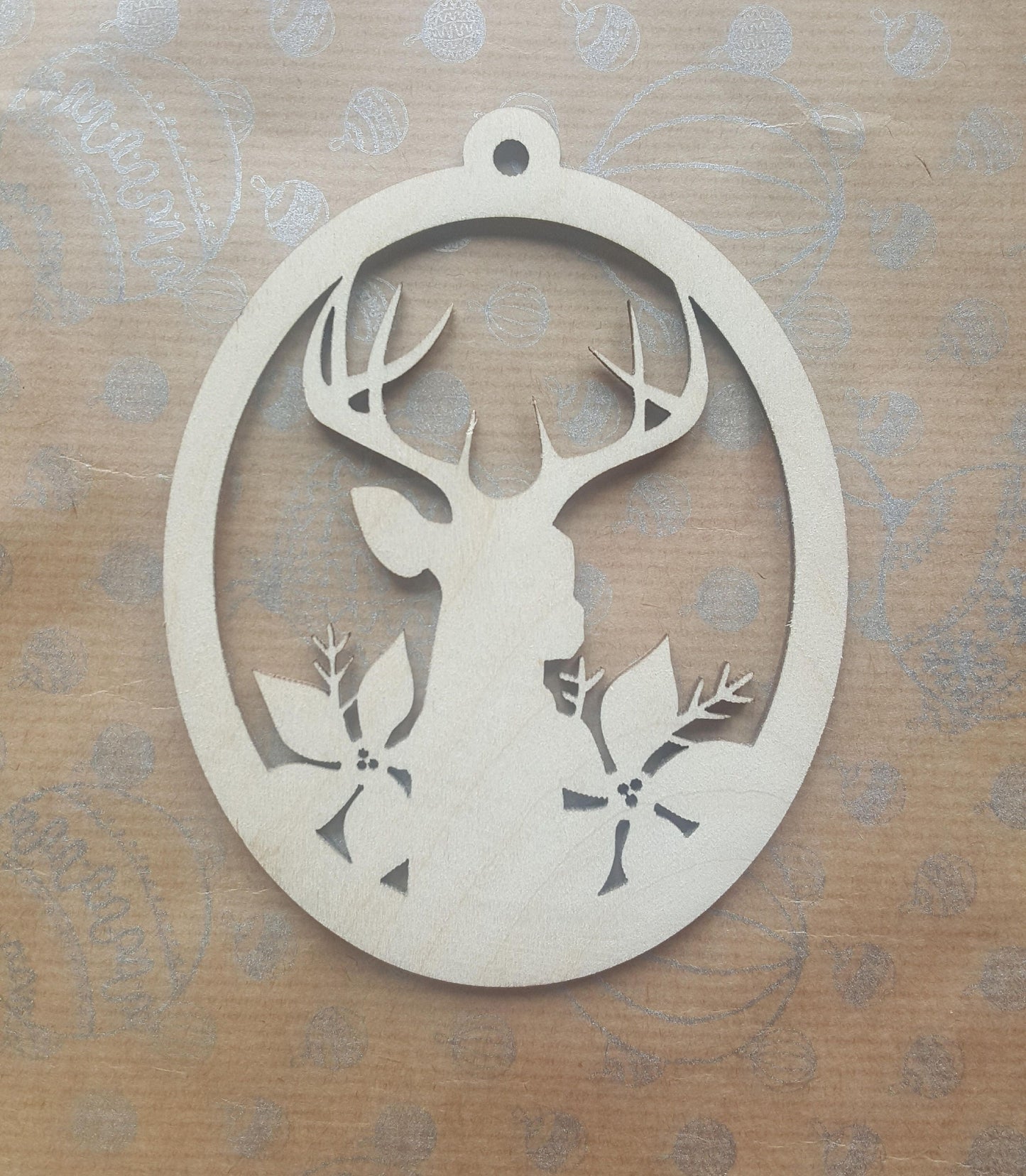 Laser Cut Wood Deer Ornament: Rustic Christmas Tree Decor