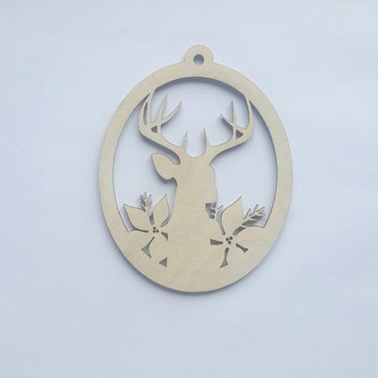 Laser Cut Wood Deer Ornament: Rustic Christmas Tree Decor