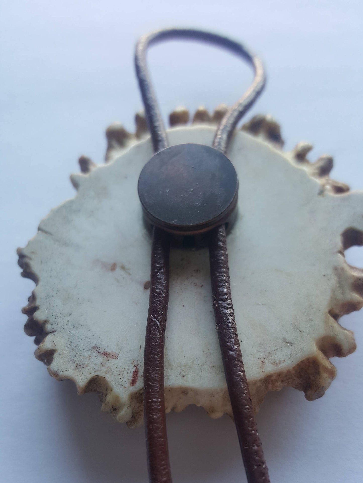 Men western bolo tie Leather antler necklace for him Native necklace with engraved pendant Statement cowboy bolo Hunters Gift Deer hunting