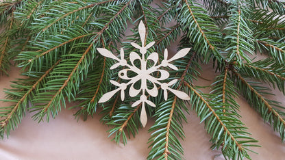 Laser Cut Wood Snowflake Ornaments - Set of 12 - Xmas Tree Decor