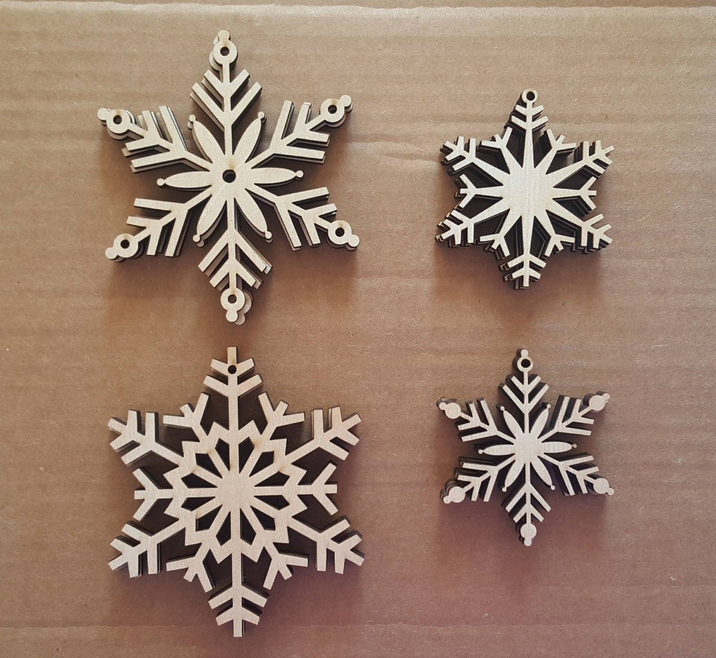 Laser Cut Wooden Snowflake Christmas Ornaments - Set of 12