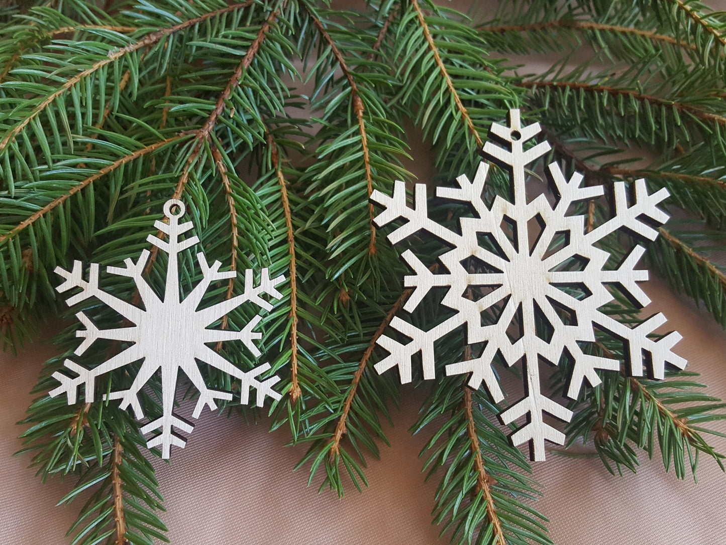 Laser Cut Wooden Snowflake Christmas Ornaments - Set of 12