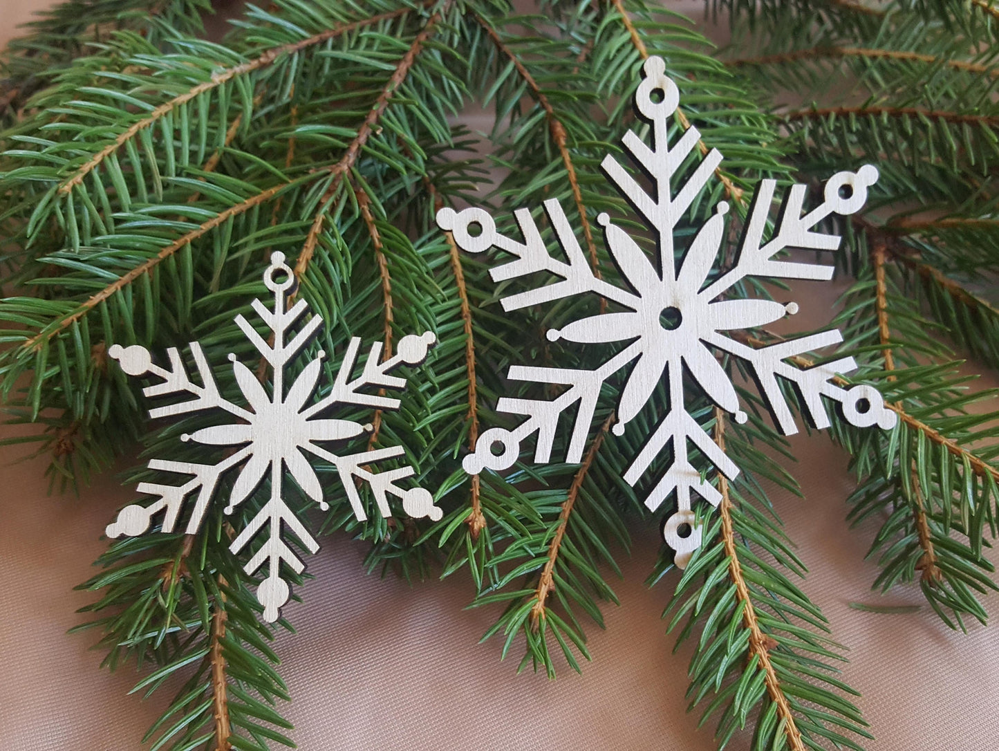 Laser Cut Wooden Snowflake Christmas Ornaments - Set of 12