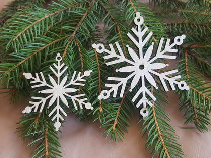 Laser Cut Wooden Snowflake Christmas Ornaments - Set of 12