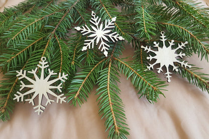 Laser Cut Wood Snowflake Ornaments: Christmas Holiday Decor, Set of 9