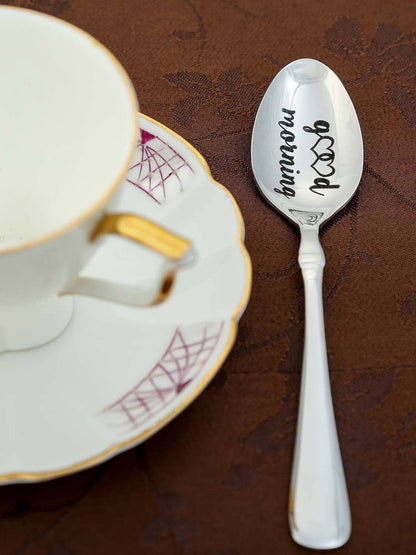 Kaffeelöffel mit eingraviertem Spruch GOOD MORNING, personalisiertes Geschenk für Freunde, Mutter, Vater, Weihnachtsgeschenk für Kaffeeliebhaber,