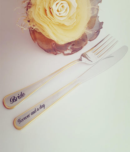 Engraved Wedding Knife and Fork Set: Personalized Gold Silverware