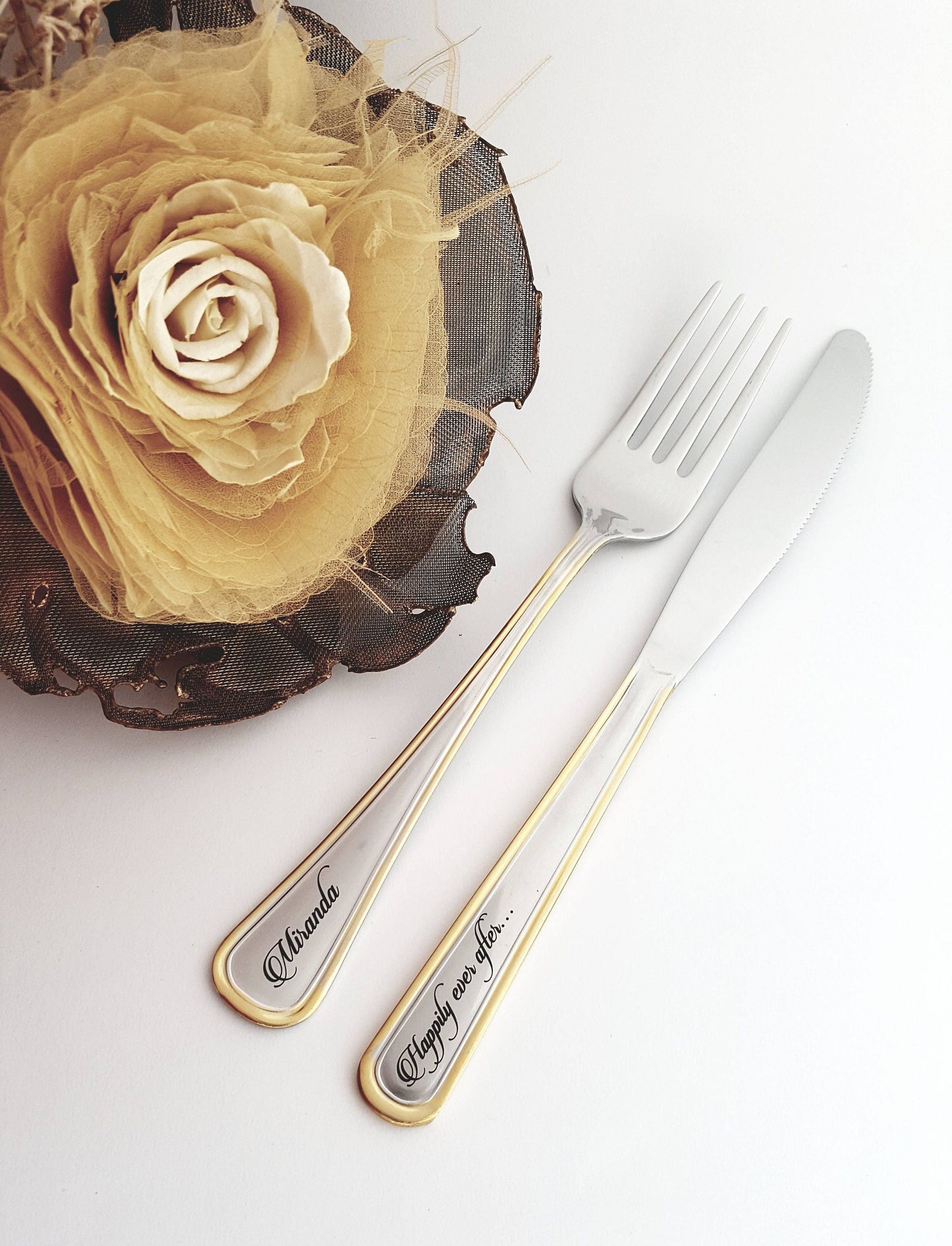 Custom Engraved Wedding Serving Set: Personalized Stainless Steel Fork and Knife