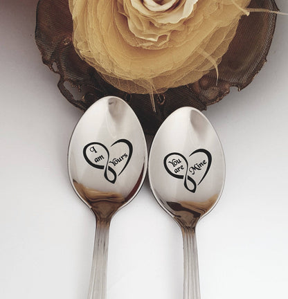 Wedding gift for kitchen, engraved spoons for couple, happy anniversary gift, housewarming present for him and her I'm Yours You are mine