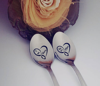 Wedding gift for kitchen, engraved spoons for couple, happy anniversary gift, housewarming present for him and her I'm Yours You are mine