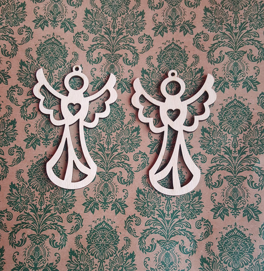 Laser Cut Wood Angel Christmas Ornament: Natural Birch Holiday Decor