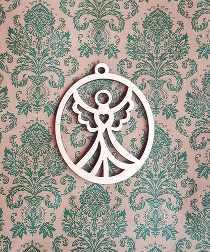 Laser Cut Wood Angel Ornament: Rustic Christmas Tree Decoration