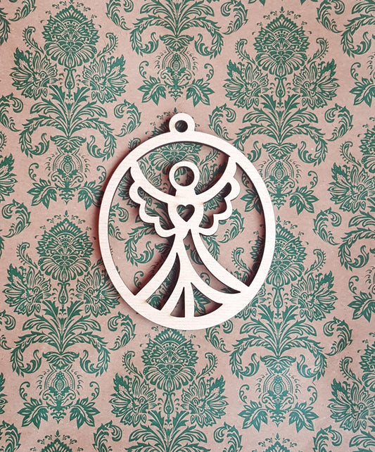 Laser Cut Wood Angel Ornament: Rustic Christmas Tree Decoration