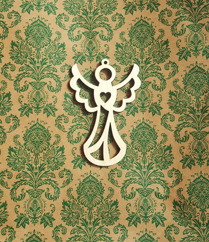 Laser Cut Wood Angel Christmas Ornament: Natural Birch Holiday Decor