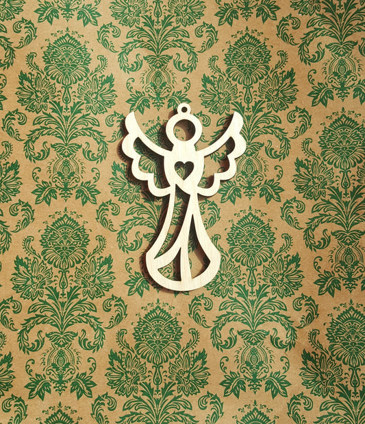 Laser Cut Wood Angel Christmas Ornament: Natural Birch Holiday Decor