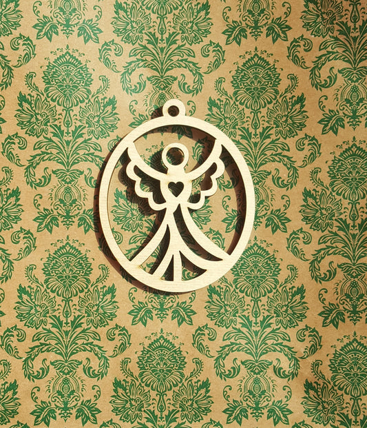 Laser Cut Wood Angel Ornament: Rustic Christmas Tree Decoration