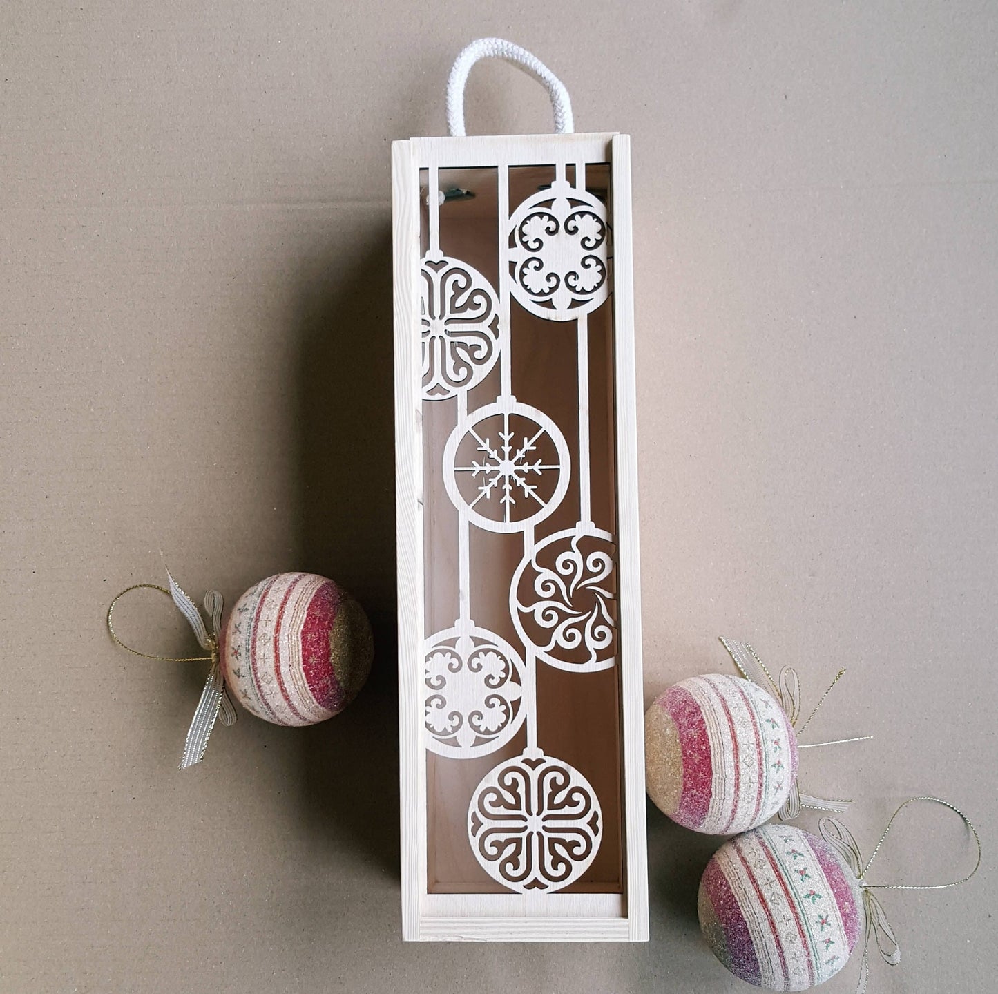 Engraved Christmas Wine Box: Laser Cut Wood Gift Case