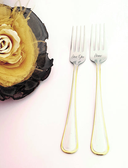 Engraved Anniversary Forks: Stainless Steel Wedding Serving Set