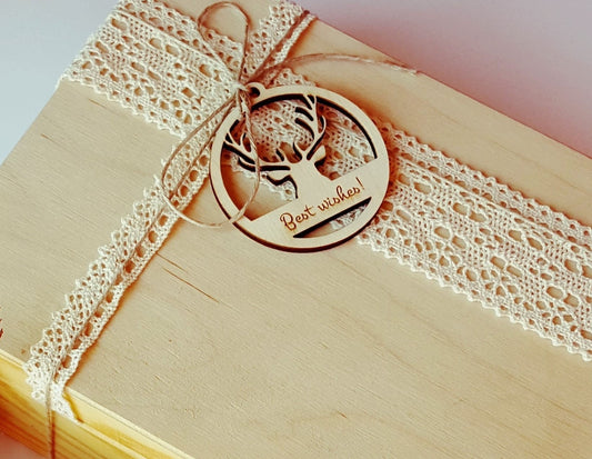 Engraved Custom Gift Tag Personalized Wood Christmas Label Natural Wood Tags Wooden Custom Gift Label Deer Christmas Tag Deer Wood Wrap