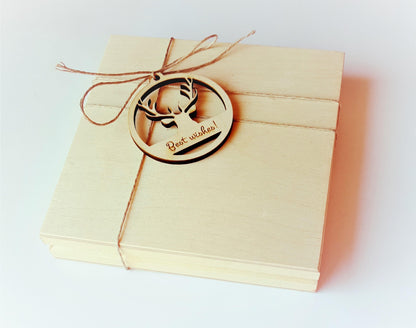 Engraved Custom Gift Tag Personalized Wood Christmas Label Natural Wood Tags Wooden Custom Gift Label Deer Christmas Tag Deer Wood Wrap