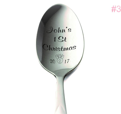 Baby First Christmas Silver Spoon New Baby Christmas Gift Holiday Spoon Engraved Custom Silverware 1St Christmas Present Baby Silver Cutlery