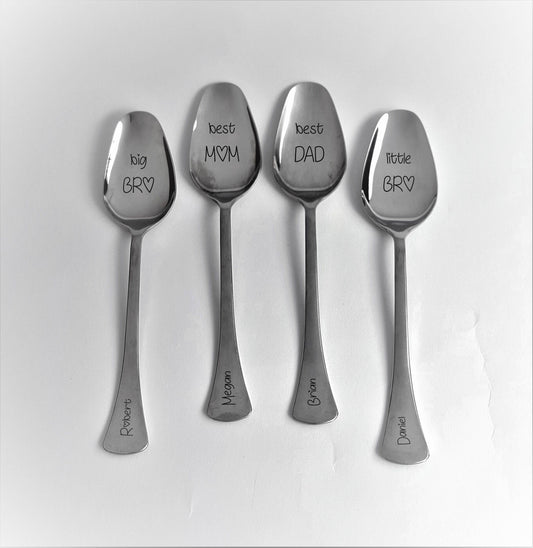 Best Family Christmas Gift Personalized Spoon Set For Mom Engraved Silver Spoons Name Spoon Holiday Gift Present Big Little Brother Sister