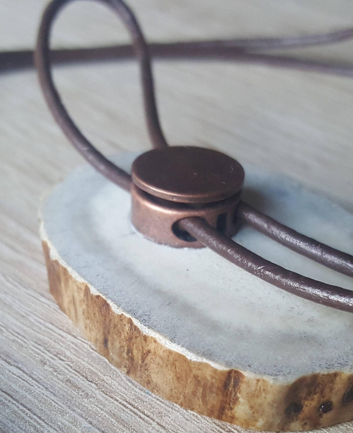 Engraved Wolf Bolo Tie: Deer Horn Pendant, Leather Strap Necklace