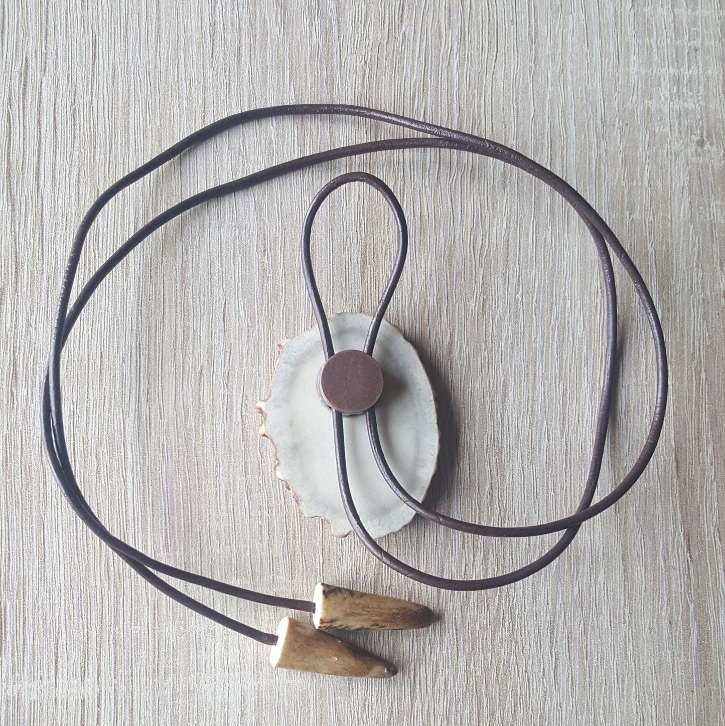 Engraved Lynx Bolo Tie: Deer Horn Pendant, Western Necklace
