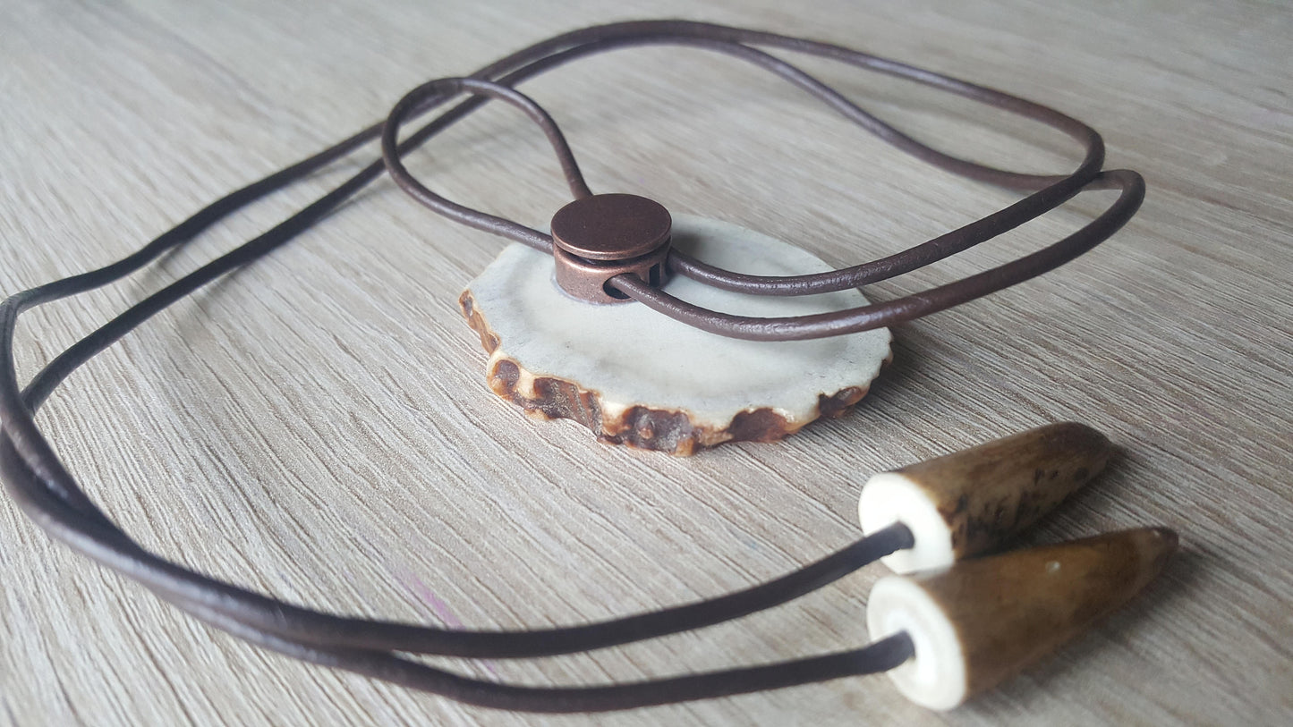 Engraved Lynx Bolo Tie: Deer Horn Pendant, Western Necklace