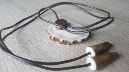 Engraved Lynx Bolo Tie: Deer Horn Pendant, Western Necklace