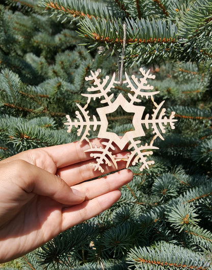 Weihnachtsschmuck aus Holz, Weihnachtsbaumschmuck aus Holz, Schneeflocken-Baumschmuck, lasergeschnittene Schneeflocken-Baumspielzeug-Set