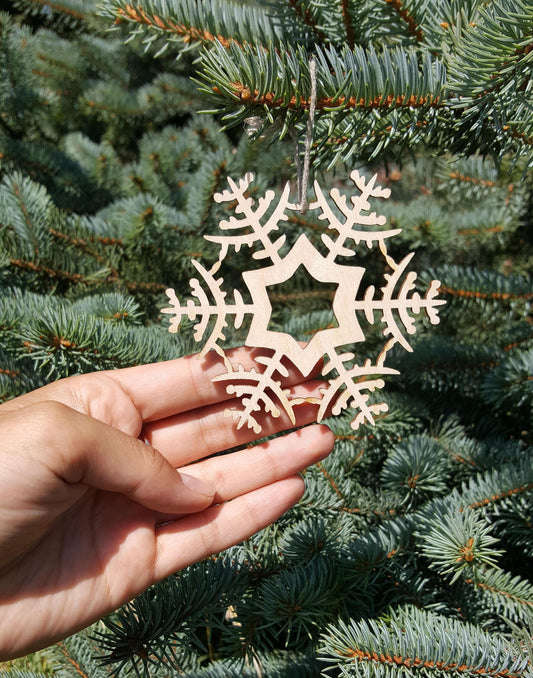 Christmas Wooden Ornaments Wood Christmas Decor Tree Decoration Wooden Snowflake Tree Ornaments Snowflake Ornaments  Laser Cut Tree Toys Set