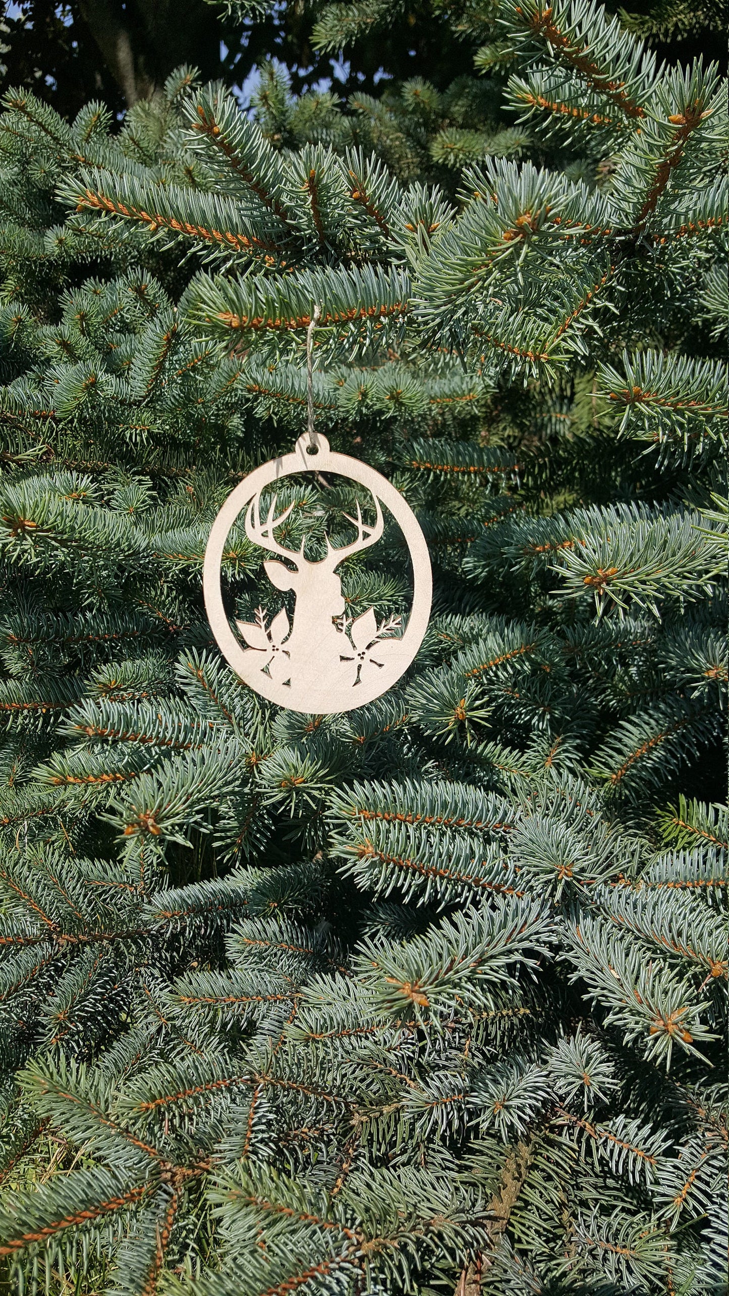 Laser Cut Wood Deer Ornament: Rustic Christmas Tree Decor