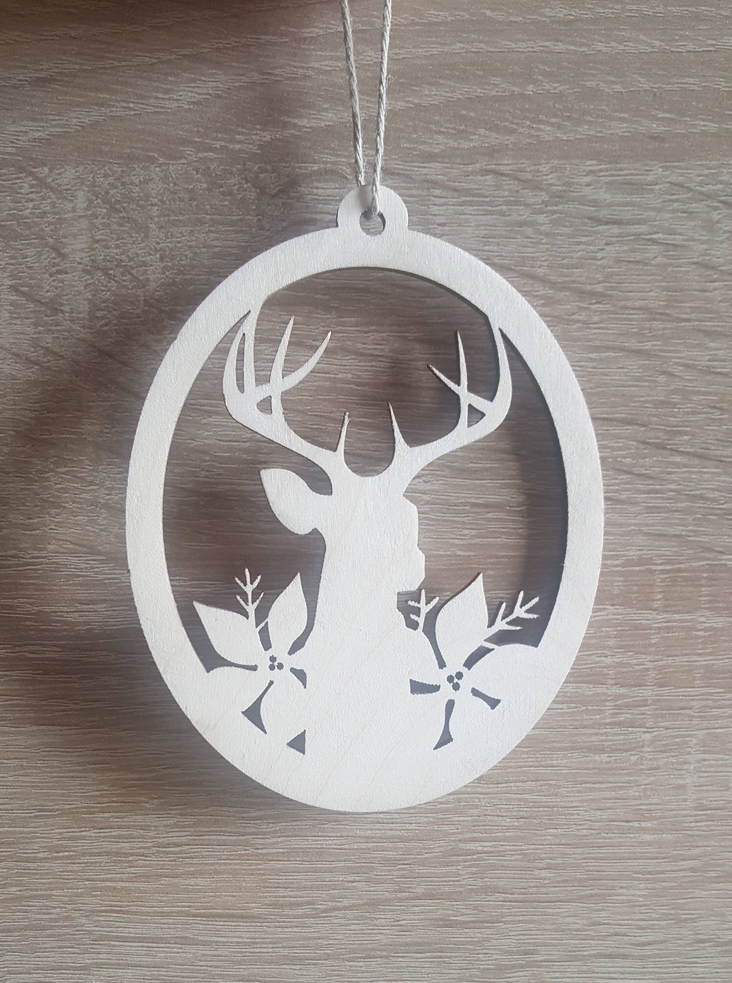 Laser Cut Wood Deer Ornament: Rustic Christmas Tree Decor