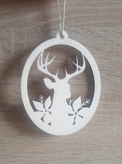 Laser Cut Wood Deer Ornament: Rustic Christmas Tree Decor