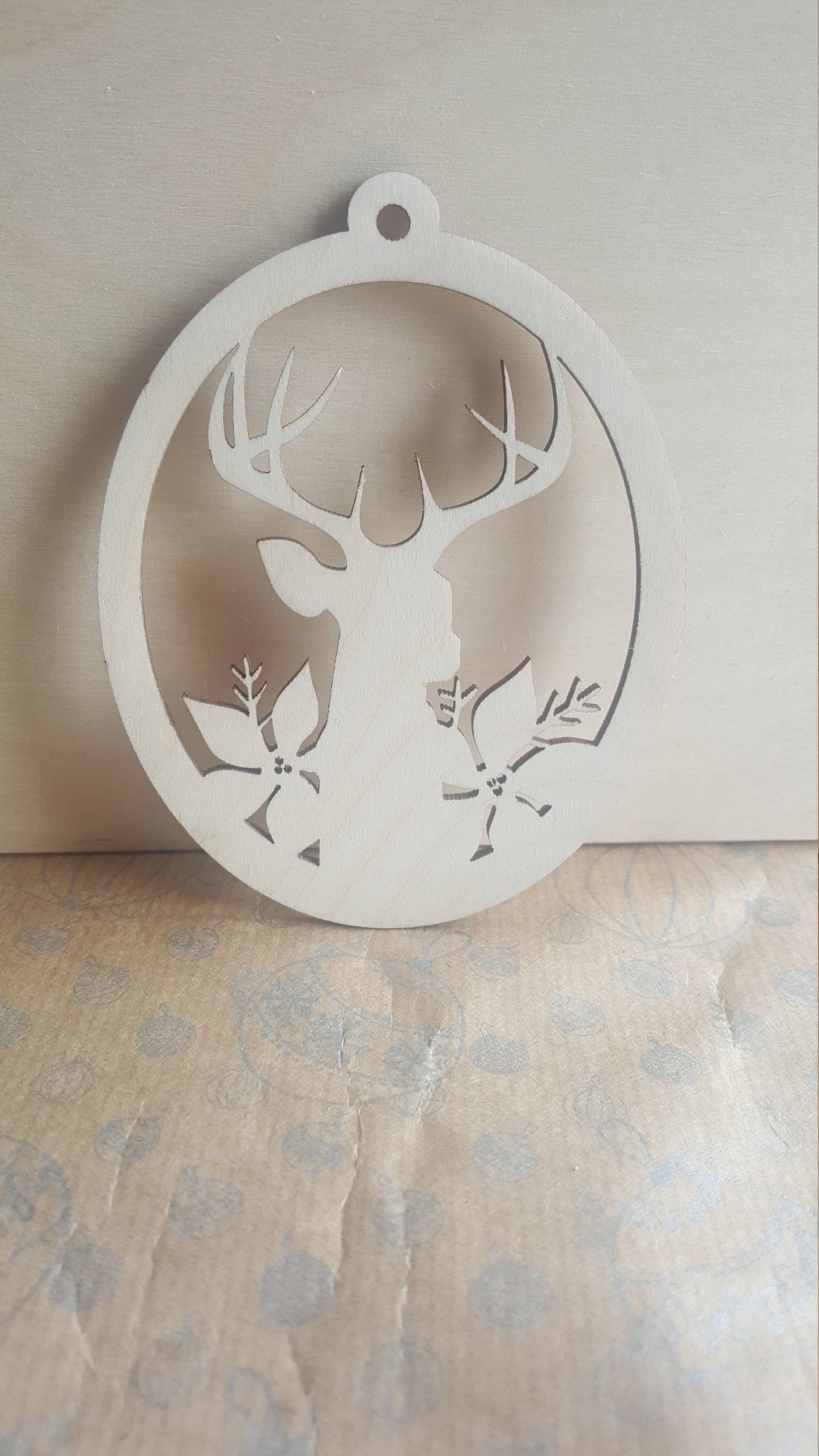 Laser Cut Wood Deer Ornament: Rustic Christmas Tree Decor