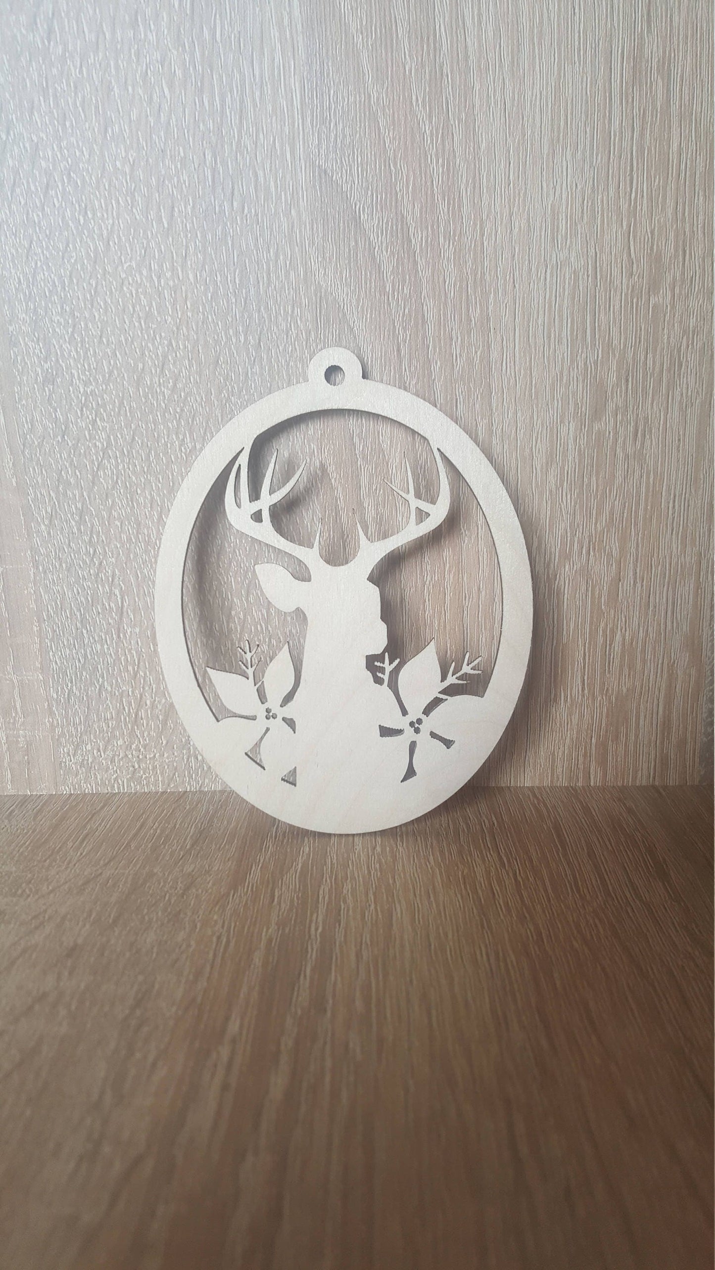 Laser Cut Wood Deer Ornament: Rustic Christmas Tree Decor