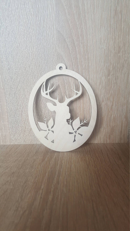 Laser Cut Wood Deer Ornament: Rustic Christmas Tree Decor