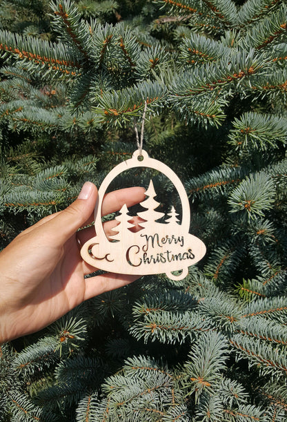 Laser Cut Wood Christmas Ornament: Merry Christmas Tree Sign