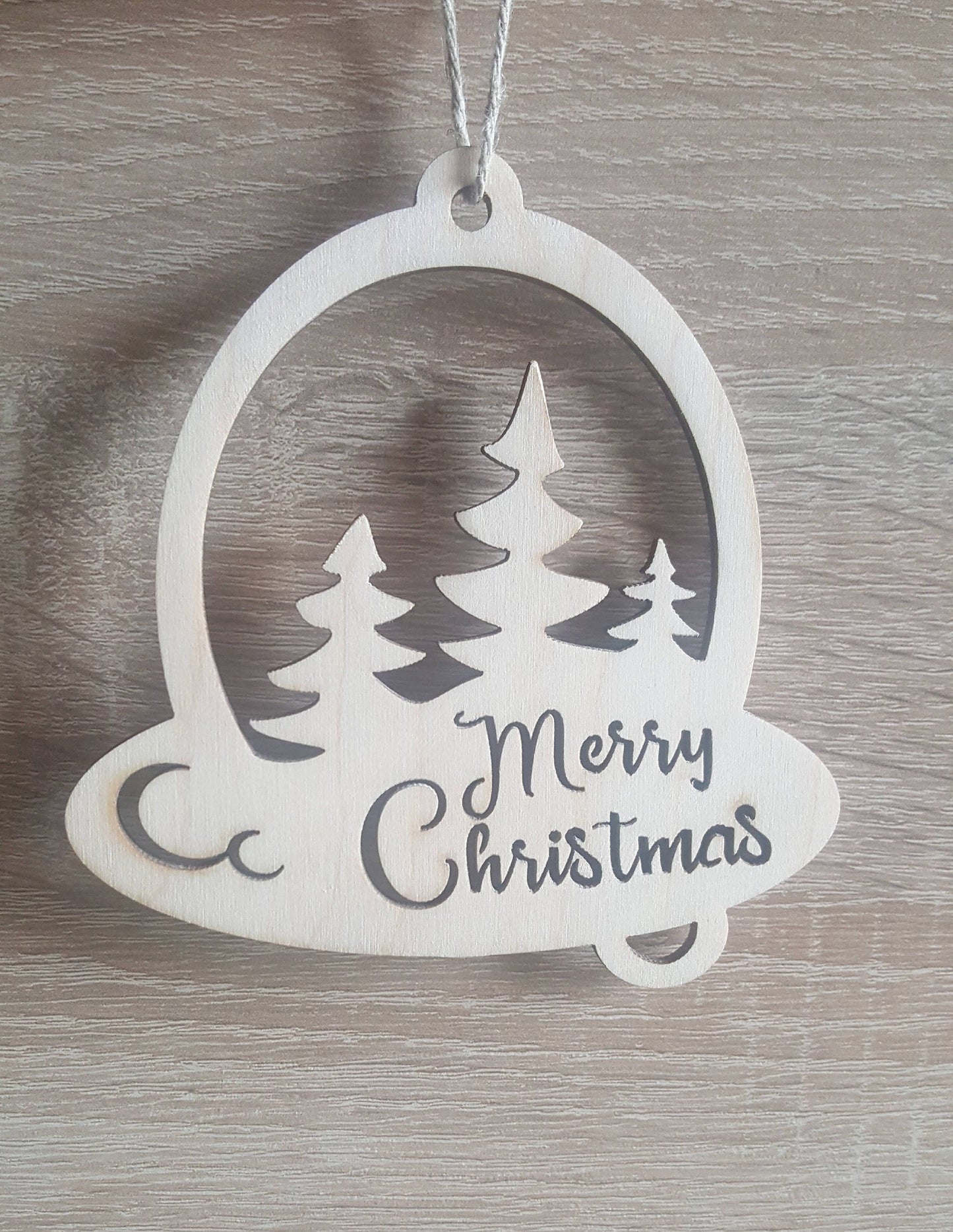 Laser Cut Wood Christmas Ornament: Merry Christmas Tree Sign