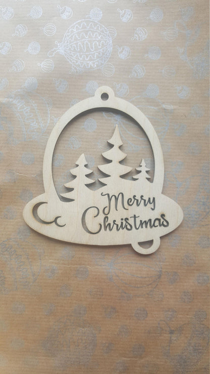 Laser Cut Wood Christmas Ornament: Merry Christmas Tree Sign