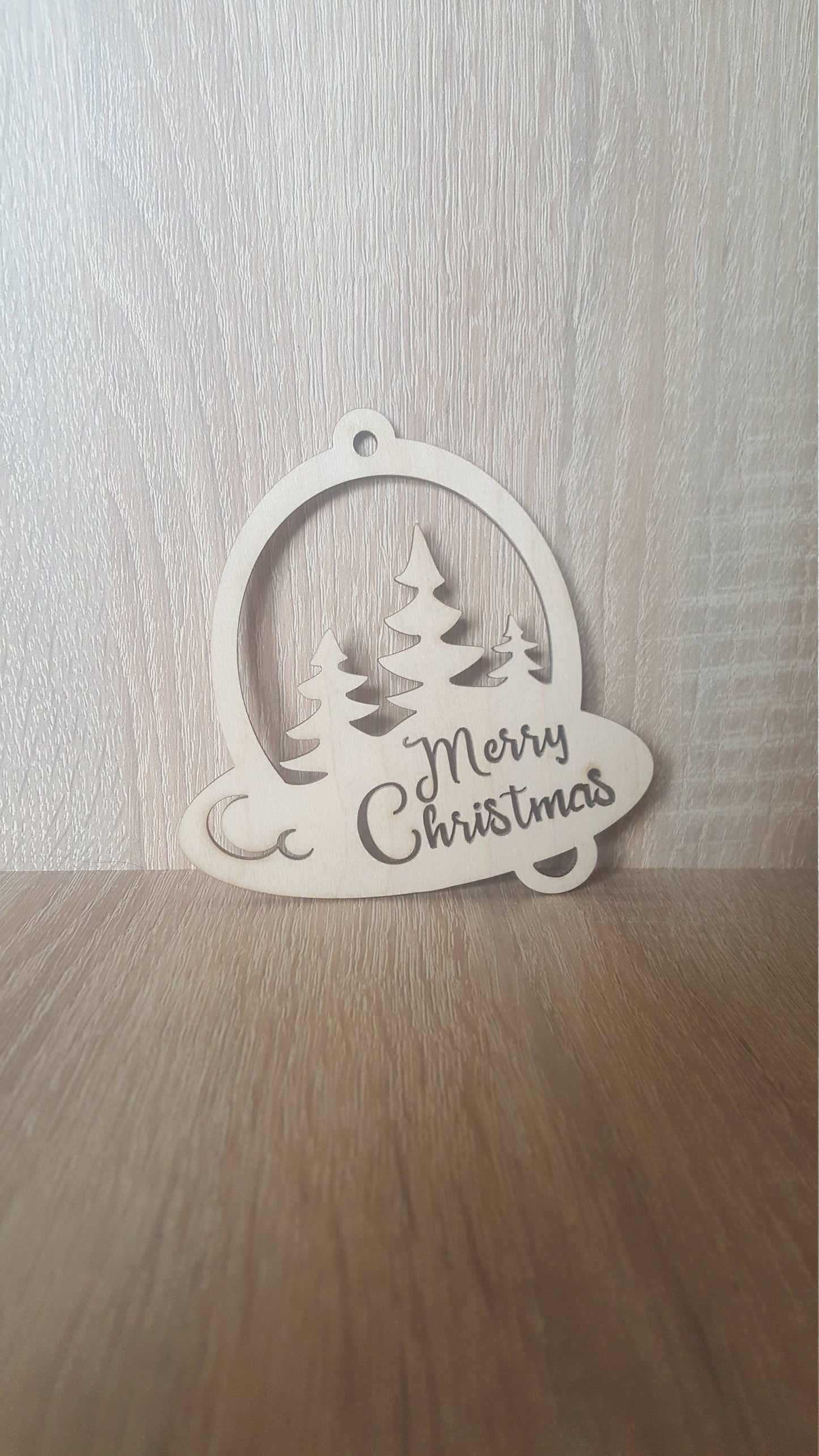 Laser Cut Wood Christmas Ornament: Merry Christmas Tree Sign