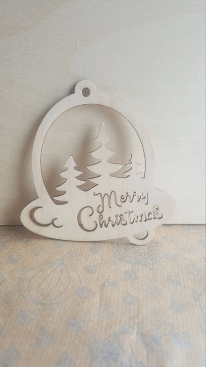 Laser Cut Wood Christmas Ornament: Merry Christmas Tree Sign