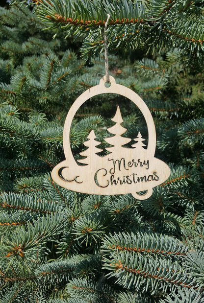 Laser Cut Wood Christmas Ornament: Merry Christmas Tree Sign