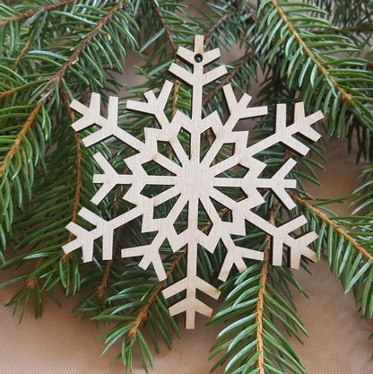 Laser Cut Wooden Snowflake Christmas Ornaments - Set of 12