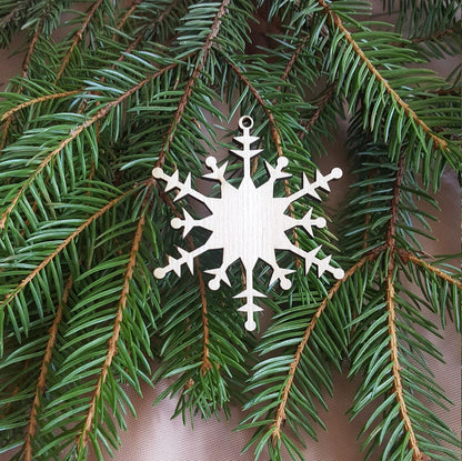 Laser Cut Wood Snowflake Ornaments: Christmas Holiday Decor, Set of 9