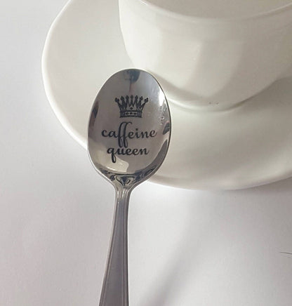 Engraved Coffee Spoon: Caffeine Queen/King, Funny Gift