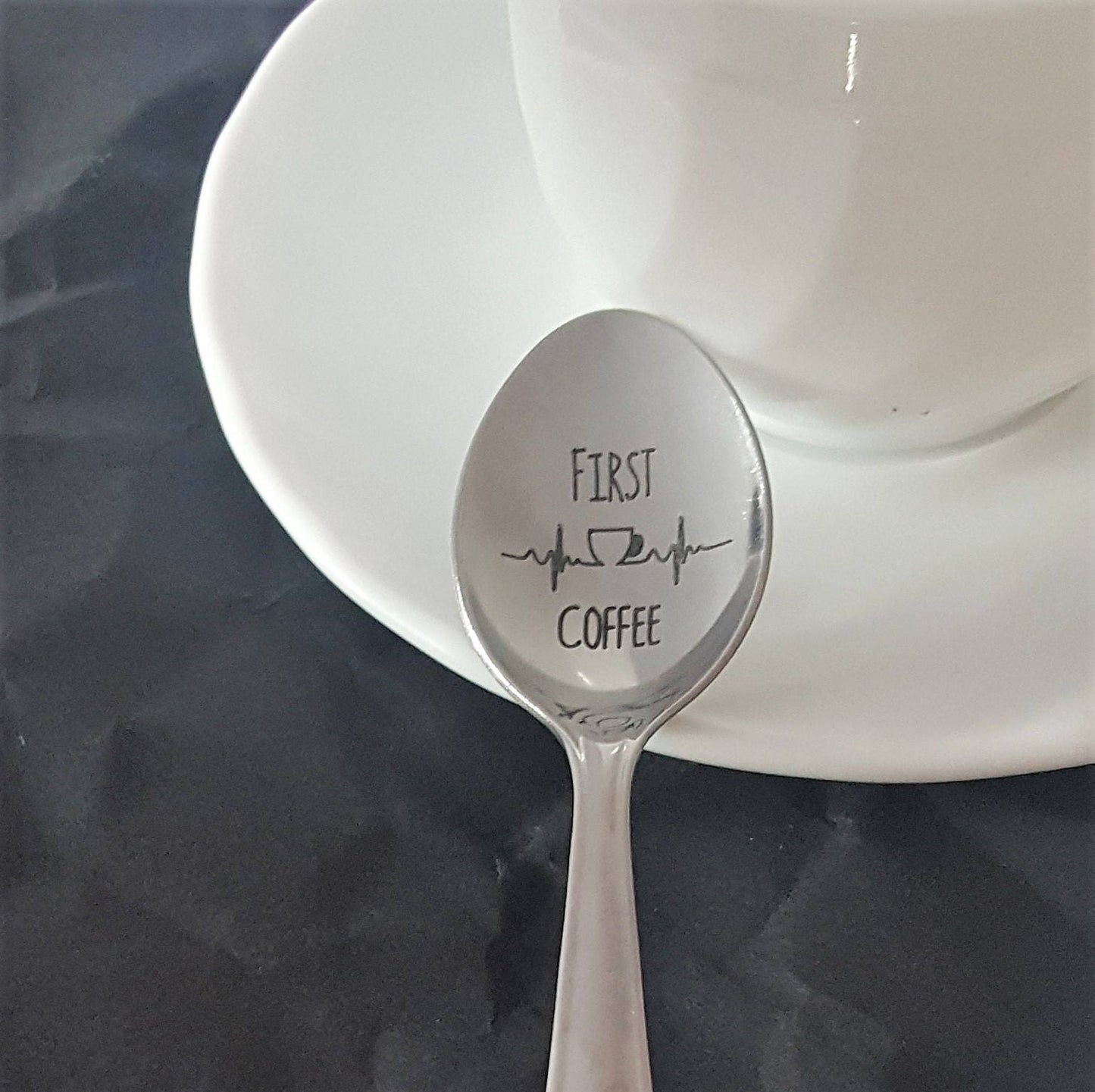Engraved Coffee Spoon: "First Coffee" Stainless Steel Gift